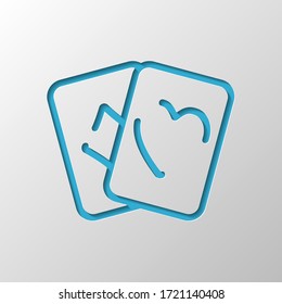 Playing cards, hearts and diamonds, linear logo. Paper design. Cutted symbol with shadow