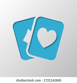 Playing cards, hearts and diamonds. Paper design. Cutted symbol with shadow