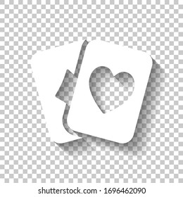 Playing cards, hearts and diamonds. White icon with shadow on transparent background
