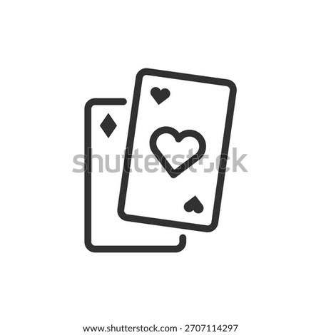 Playing cards with hearts, linear icon. Gambling, luck and entertainment . Line with editable stroke.