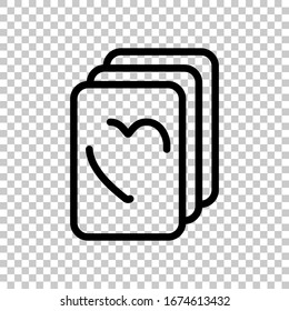 Playing cards, hearts on top, linear logo. Black symbol on transparent background