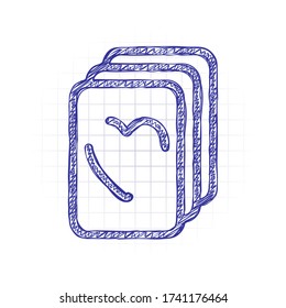 Playing cards, hearts on top, linear logo. Hand drawn sketched picture with scribble fill. Blue ink. Doodle on white background