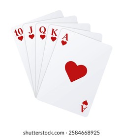 Playing cards of Hearts. Royal flush.