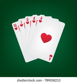 Playing Cards Hearts Royal Flush - Vector Illustration