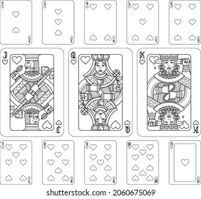 Playing cards hearts set in black and white from a new modern original complete full deck design. Standard poker size.
