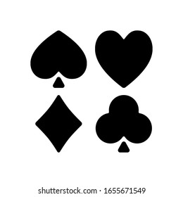 Playing cards. Hearts, spades, diamonds, clubs. Black icon on white background