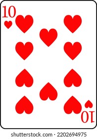 Playing cards. Hearts ten. A deck of poker cards.