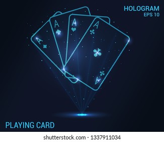 Playing cards hologram. Digital and technological background of the casino. Futuristic gambling design