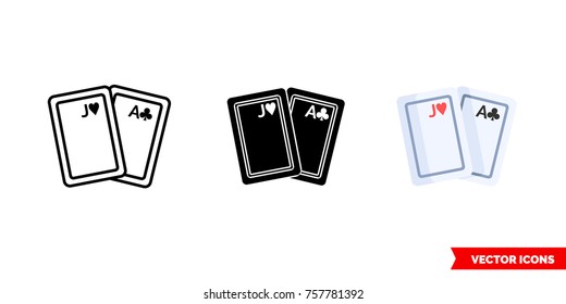 Playing cards icon of 3 types: color, black and white, outline. Isolated vector sign symbol.