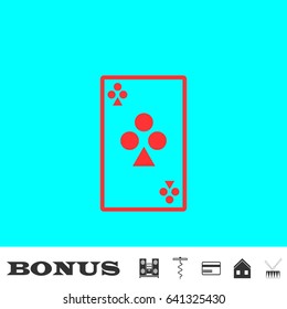Playing cards icon flat. Red pictogram on blue background. Vector illustration symbol and bonus buttons Music center, corkscrew, credit card, house, drum