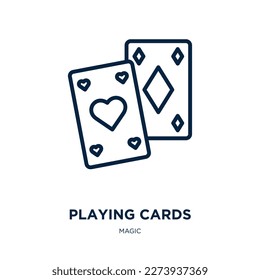 playing cards icon from magic collection. Thin linear playing cards, play, gambling outline icon isolated on white background. Line vector playing cards sign, symbol for web and mobile