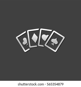 Playing cards icon in metallic grey color style. Game gambling leisure