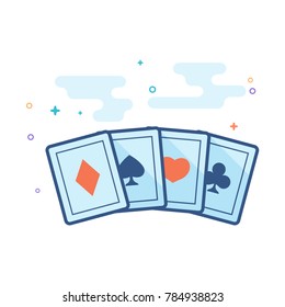 Playing cards icon in outlined flat color style. Vector illustration.