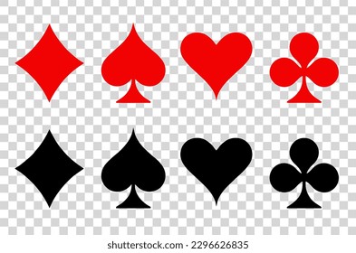 Playing cards icon set isolated on transparent background. poker cards symbol sticker png.