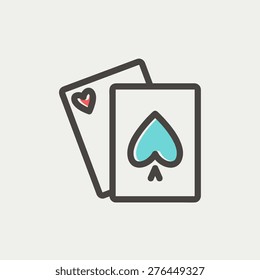Playing cards icon thin line for web and mobile, modern minimalistic flat design. Vector icon with dark grey outline and offset colour on light grey background.
