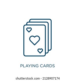 playing cards icon. Thin linear playing cards outline icon isolated on white background. Line vector playing cards sign, symbol for web and mobile