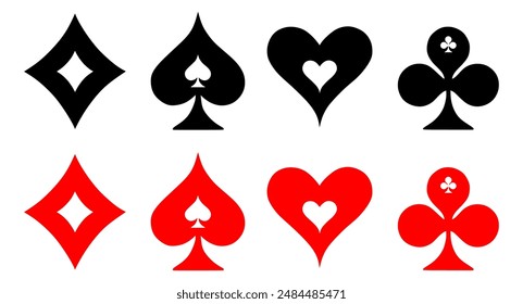 playing cards icons set both black and red isolated on transparent background.