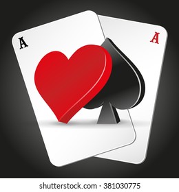 Playing cards. illustration on a casino theme with poker symbols and cards on dark background. icons web. poker vector.