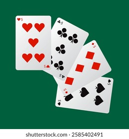 Playing cards isolated on green background, vector illustration.