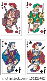 Playing cards. Jacks. Set of color vector illustrations.