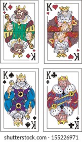 Playing cards. Kings. Set of color vector illustrations.