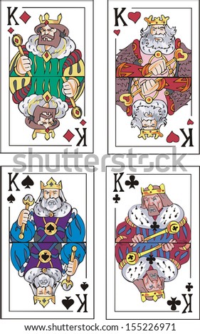 Playing cards. Kings. Set of color vector illustrations.