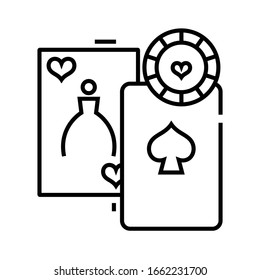 Icono de línea de tarjetas de reproducción, signo de concepto, ilustración de vector de contorno, símbolo lineal.