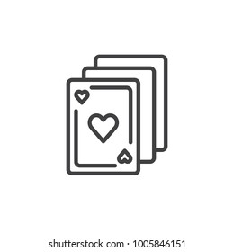 Playing cards line icon, outline vector sign, linear style pictogram isolated on white. Poker symbol, logo illustration. Editable stroke