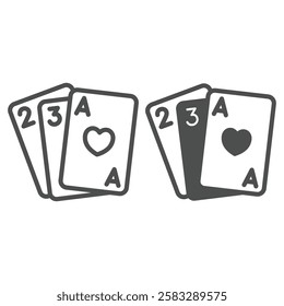 Playing cards line and solid icon, gambling and casino concept. Vector graphics. Poker game paper card sign on white background, outline style icon for mobile or web design