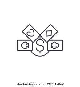 Playing cards linear icon concept. Playing cards line vector sign, symbol, illustration.