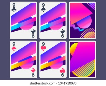 Playing cards in modern style. Gradient shapes, geometric objects. The reverse side of the playing card. Vector illustration