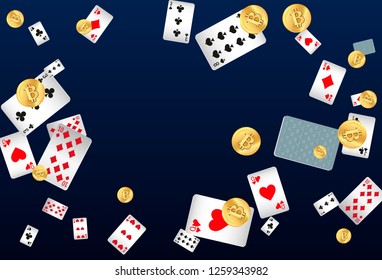 Playing Cards and money Falling on Black Background. Vector illustration