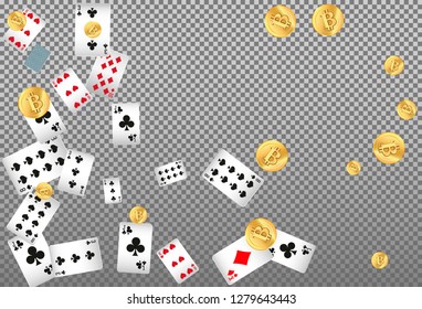 Playing Cards and Money falling on transparent background. Vector illustration