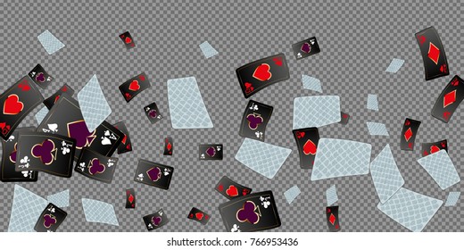 Playing cards and Money Falling on transparent background. Vector illustration.