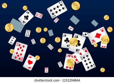 Playing Cards and Money on Black Background. Vector illustration