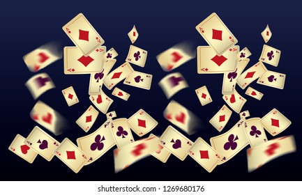 Playing Cards and Money on Black Background. Vector illustration in vintage style.
