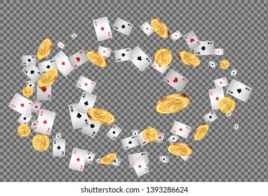 Playing Cards and Money on transparent background. Vector illustration