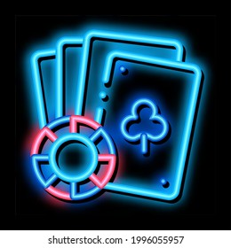 Playing Cards neon light sign vector. 