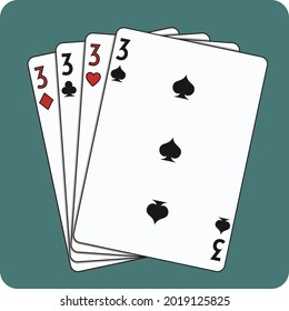 playing cards numbered 3, in vector format