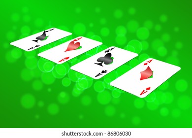 Playing cards on an abstract background are shown in the image.