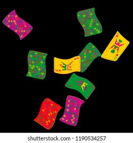 Playing Cards on Black Background. Vector illustration in vintage style.