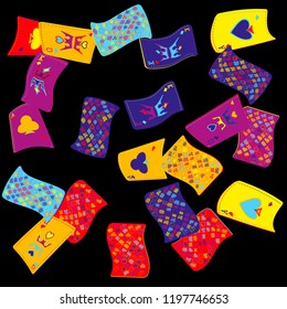 Playing Cards on Black Background. Vector illustration in vintage style.