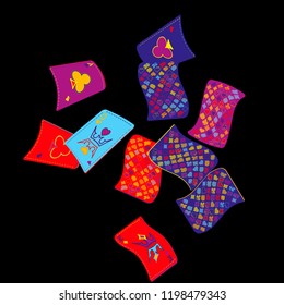 Playing Cards on Black Background. Vector illustration in vintage style.