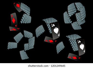 Playing Cards on Black Background. Vector illustration in vintage style.