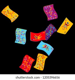 Playing Cards on Black Background. Vector illustration in vintage style.