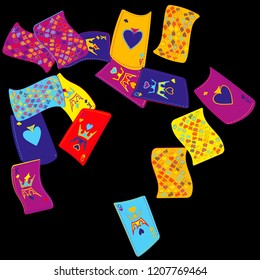 Playing Cards on Black Background. Vector illustration in vintage style.