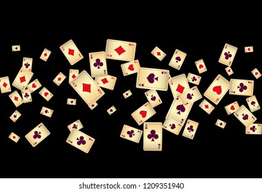 Playing Cards on Black Background. Vector illustration in vintage style.