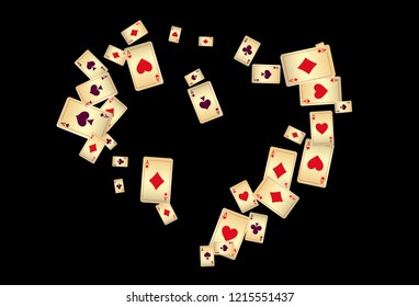 Playing Cards on Black Background. Vector illustration in vintage style.