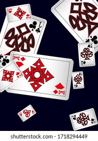Playing Cards on black background. Vector illustration in celtic style.