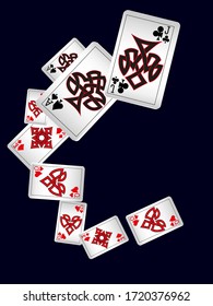 Playing Cards on black background. Vector illustration in celtic style.